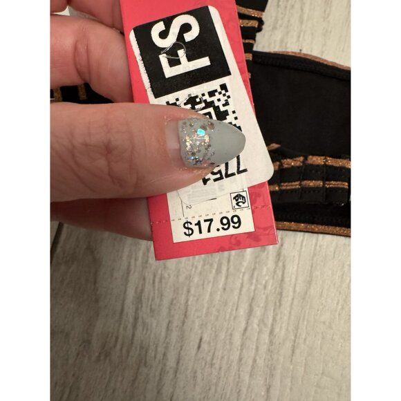 NWT Xhilaration XS Striped Swim Top Bikini Black & Copper - Picture 3 of 5